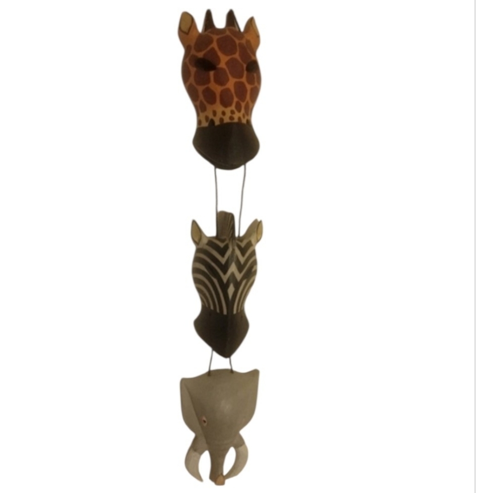 Hand-carved Wooden African Animal Masks Wall Hanging Art Giraffe Zebra Elephant - Picture 3 of 13